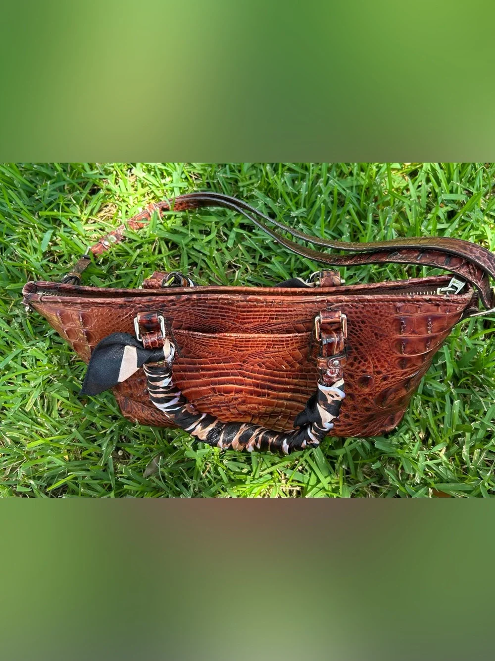 Brahmin Croc-Embossed Leather Shoulder Bag - Cognac Brown